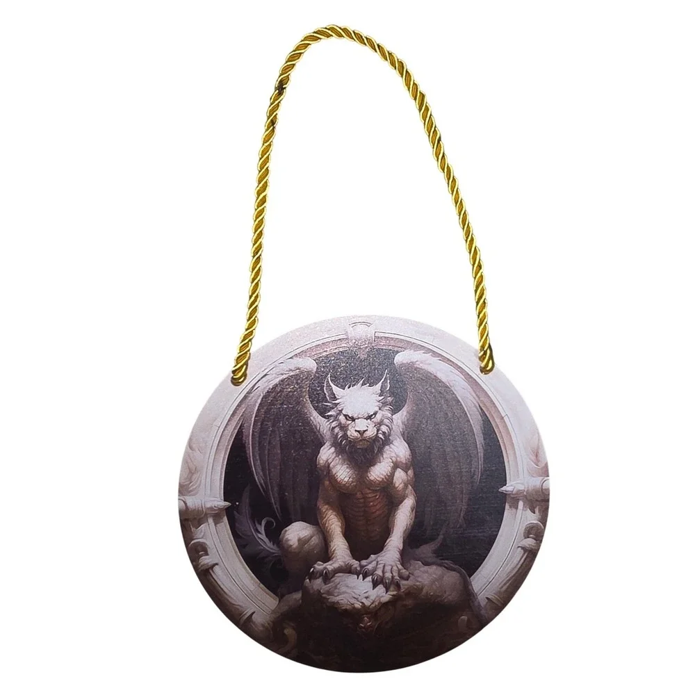 Gothic Winged Gargoyle Chimera Circular Hanging Wall Plaque Fantasy Decor Art